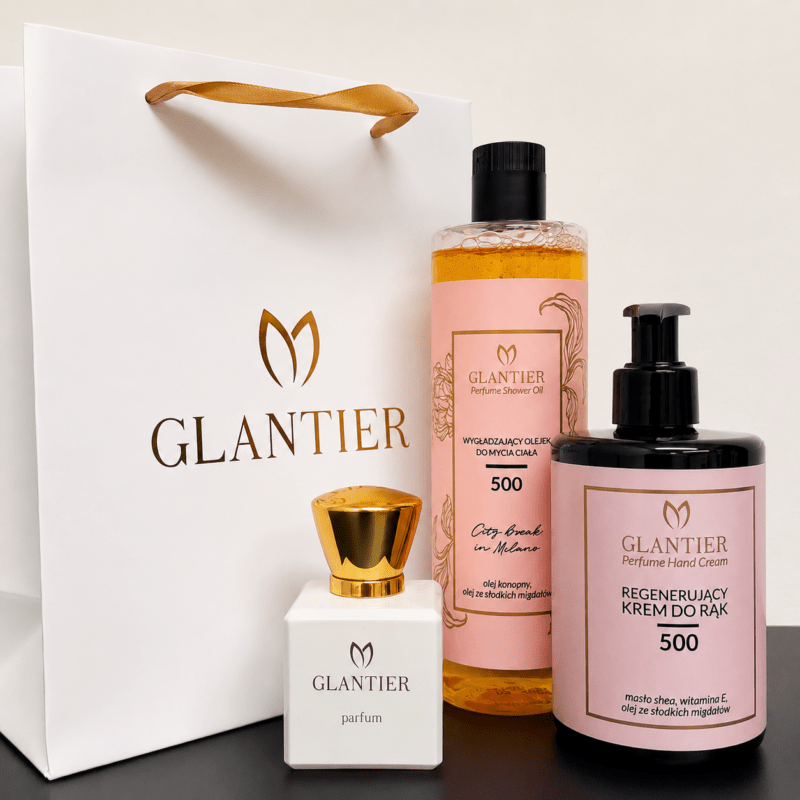 Zestaw 500: Perfumy Premium 50 ml, Olejek do mycia, Krem do rąk + Torba prezentowa