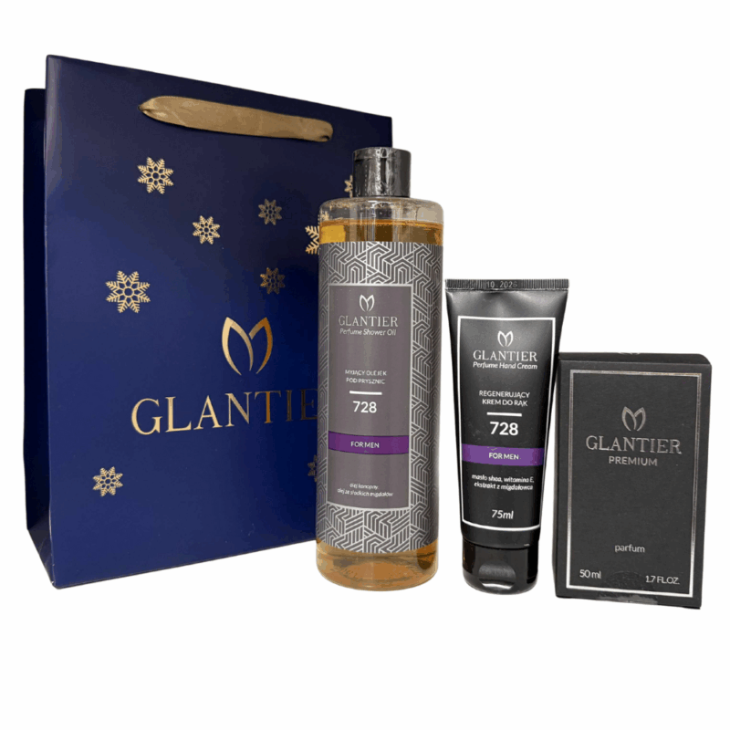 Zestaw Prezentowy 728: Perfumy Premium, Olejek do mycia ciała, Krem Do Rąk + Torba Prezentowa
