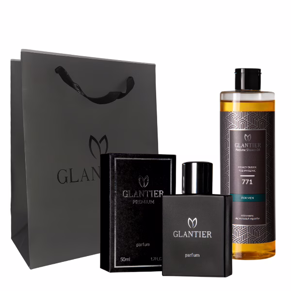 Zestaw inspirowany zapachem Sauvage czyli Glantier 771: Perfumy Premium 771 Olejek Pod Prysznic 771 Torba