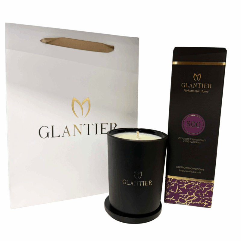 Zestaw świąteczny do domu Glantier 500 - świeca + dyfuzor + torba prezentowa