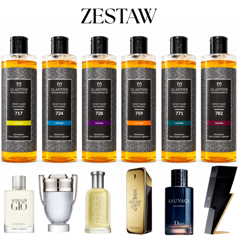 ZESTAW 6x OLEJEK POD PRYSZNIC DLA MĘŻCZYZN GLANTIER [6 szt po 400ml]