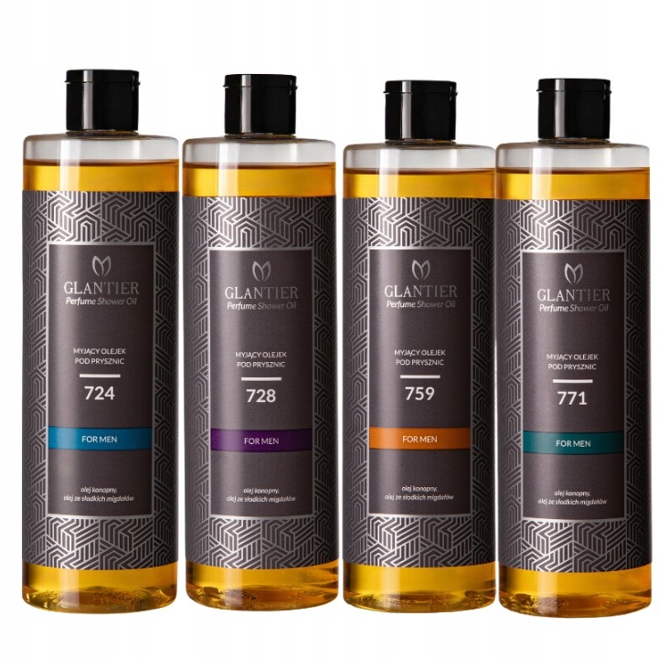 ZESTAW 4× MYJĄCY OLEJEK POD PRYSZNIC DLA MĘŻCZYZN GLANTIER 400 ML