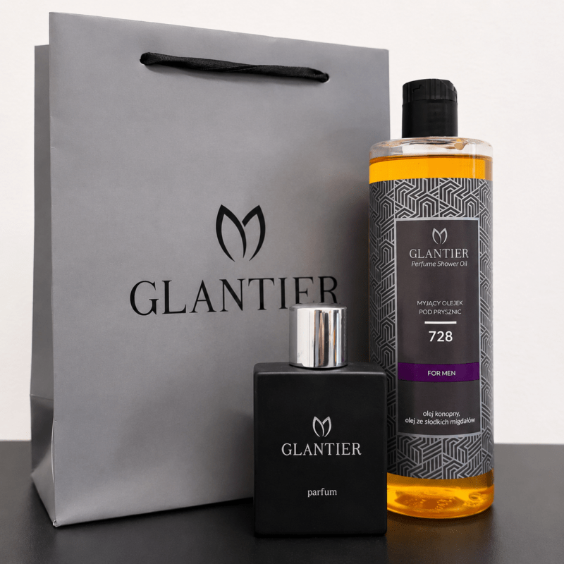 Męski Zestaw Prezentowy Inspirowany Boss Bottled | Glantier 728 Premium 50 ml + Olejek 400 ml + Torebka