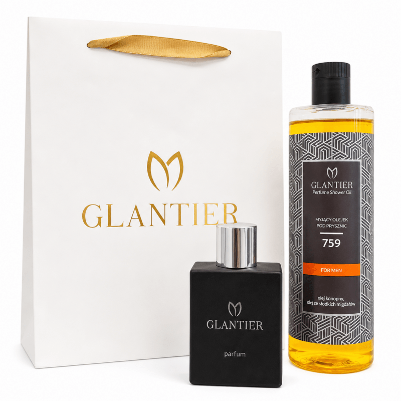 Męski Zestaw Prezentowy Inspirowany 1 Million | Glantier 759 Premium 50 ml + Olejek 400 ml + Torebka