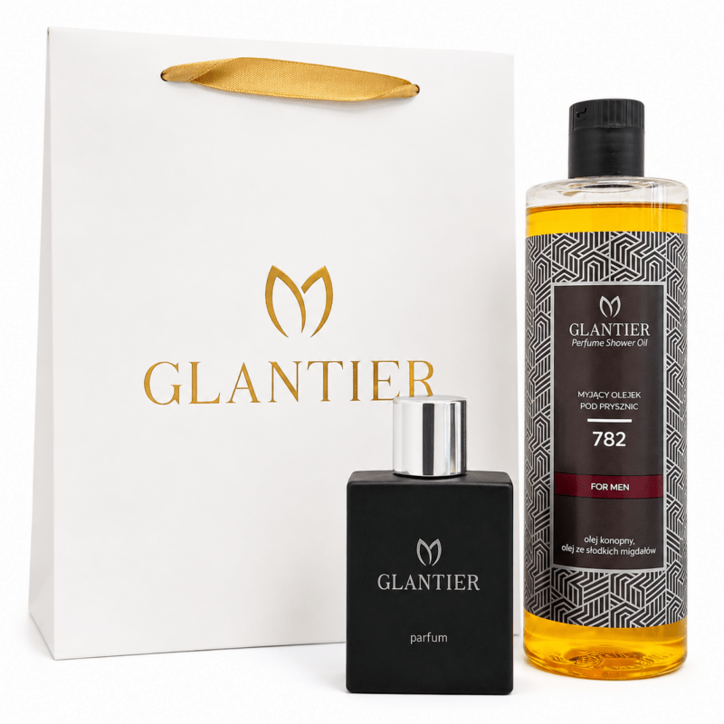Męski Zestaw Prezentowy Inspirowany Bad Boy | Glantier 782 Premium 50 ml + Olejek 400 ml + Torebka
