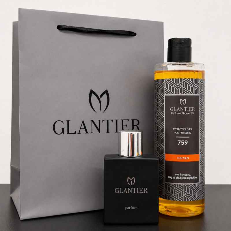 Męski Zestaw Prezentowy Inspirowany 1 Million | Glantier 759 Premium 50 ml + Olejek 400 ml + Torebka